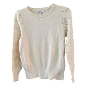 Madewell Cream Crew Neck Long Sleeve Sweater with Crochet Sleeves Size S